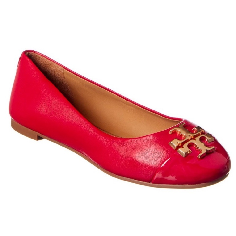 Tory Burch Red Leather Logo Ballet Flat